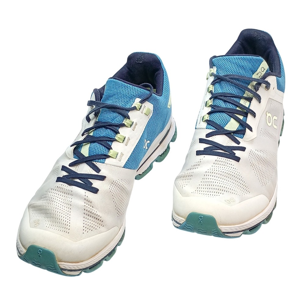 On Cloudflow Mens Running Shoes White Blue Lime Green Swiss Engineering US 13